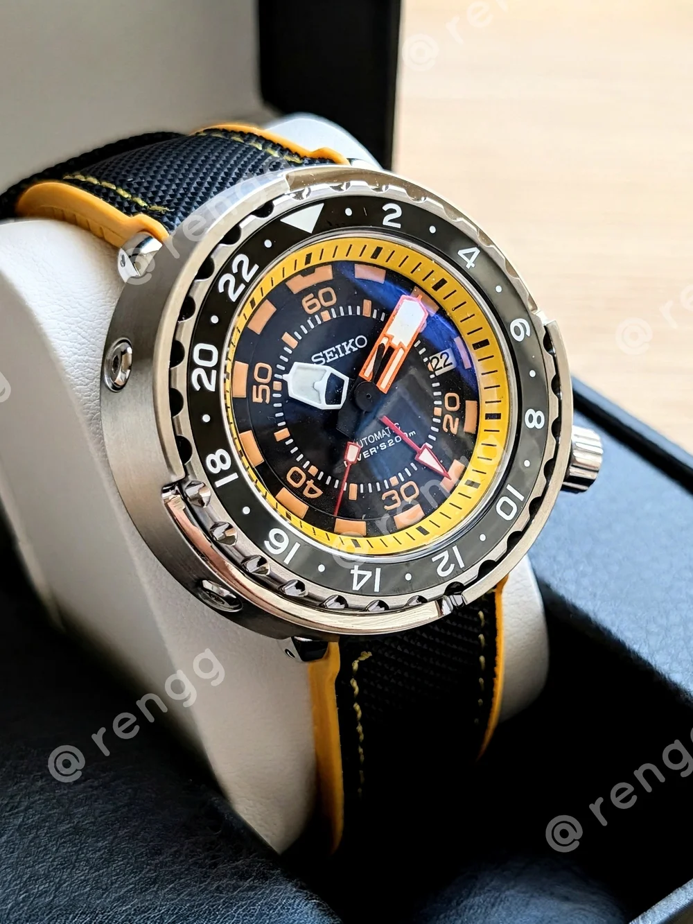 47mm Seiko GMT Tuna Canned Men's Black Yellow Diver's Mod Automatic Sapphire